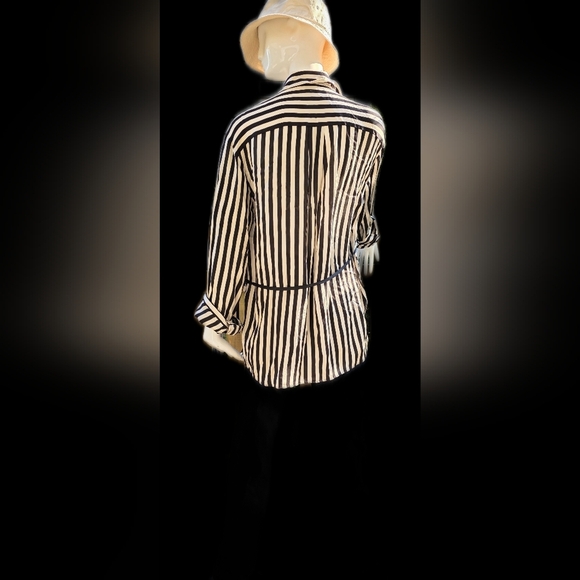Massimo Dutti Satiny Black and Cream Striped Lounge Jacket/shirt Lg - Picture 7 of 15